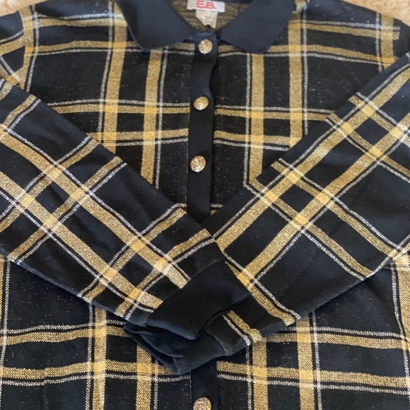E.B. Vintage Knit Cardigan Sweater Plaid Shimmer Threads Academia Clueless - Picture 11 of 11